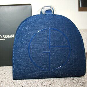 Giorgio Armani Beauty Navy Blue Sparkle Cosmetic Makeup Bag Purse Embossed Logo
